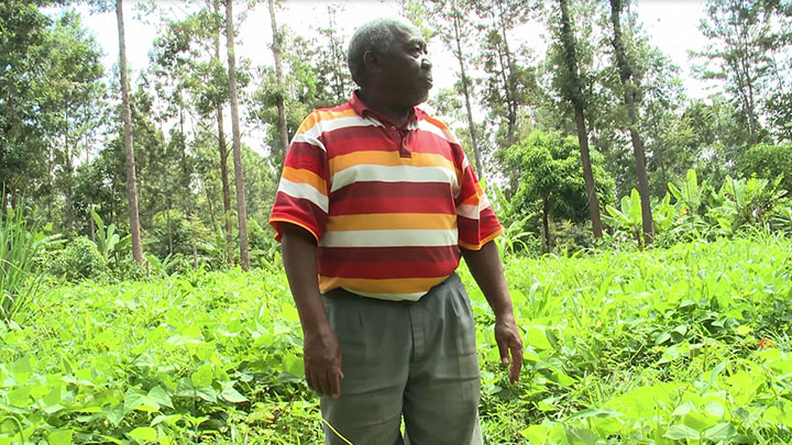 A man standing outside in a field